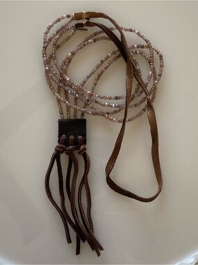 CLP Christy Lea Payne 2 Strand Chocolate Moonstone Leather Necklace